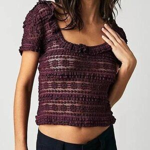 Free People Intimately Ruffled Lace Top Small Plum Burgundy Off Shoulder